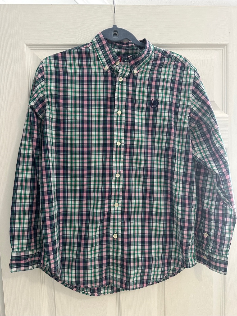 Chaps Green & Pink Plaid Button-Down Shirt